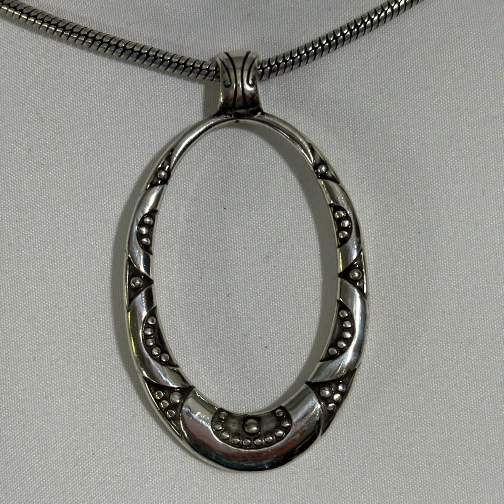 Brighton Reversible Oval Crystal | Etched Necklace Silver Plated 16-18” EUC - Picture 3 of 6